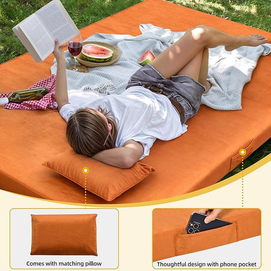 DWVO Memory Foam Camping Pad Futon Mattress Full, 3.5 INCH Thick Portable Floor Sleeping Mat with Travel Bag