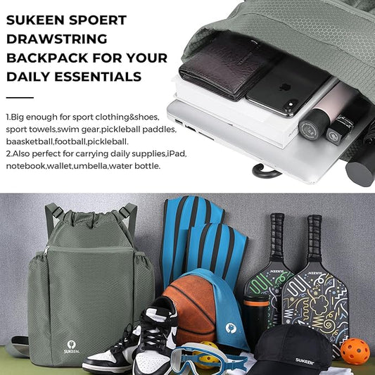 Sukeen Drawstring Backpack Swim Bag Lightweight String Backpack for Beach Pickleball Swimming Pool Gym Workout Gear Sport
