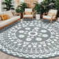 Capslpad 10Ft Round Outdoor Rug for Patios Clearance Reversible Mat Plastic Straw Patio Rugs Lightweight RV Camping Mat Circle Outside Area Rug Carpet for Balcony Deck Trailer Picnic BBQ, Grey