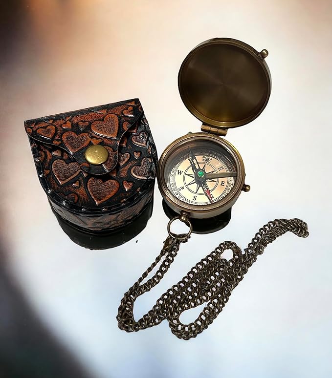 Nautical Solid Brass Directional Magnetic Compass Antique Vintage Design with Engraved Quote Elegant Maritime Navigation Instrument