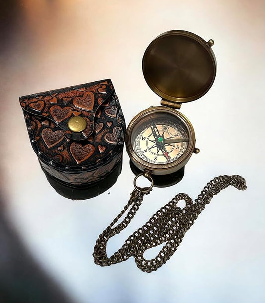Nautical Solid Brass Directional Magnetic Compass Antique Vintage Design with Engraved Quote Elegant Maritime Navigation Instrument