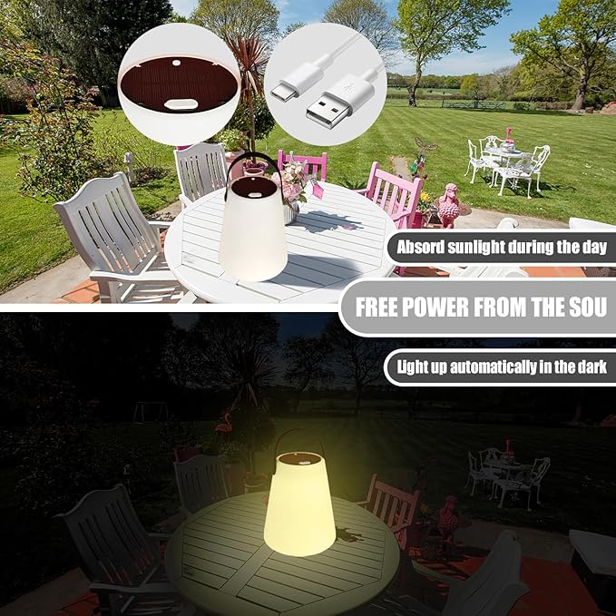 Solar Outdoor Table Lamp: Waterproof, Cordless Lantern, Rechargeable, LED Light Source with 5 Adjustable RGB Colors - Ideal for Patio, Yard Parties, and Family/Couples Camping