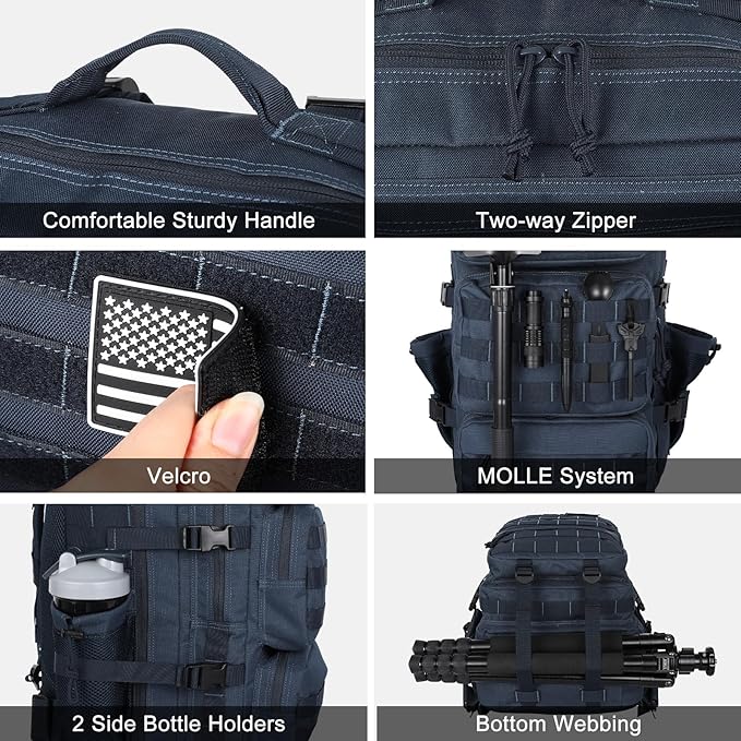 Military Tactical Backpack 50L Large Day Backpack for Men Molle Army 3 Days Assault Pack Bug Out Bag Water Resistant and Heavy Duty Hiking Treeking Rucksack - Dark Blue