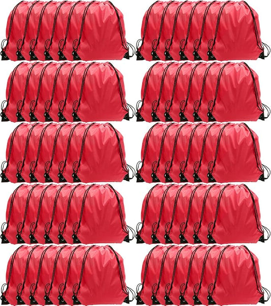 GoodtoU Drawstring Bags, Nylon Backpack Bulk Cinch Sack for Sport, Traveling, Team (60Pcs, Cherry)