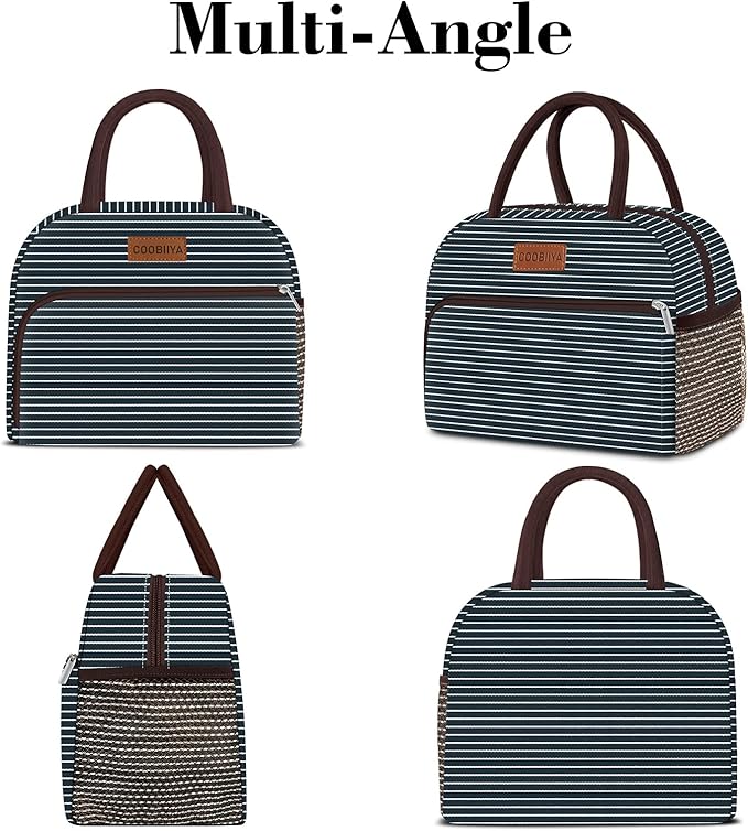 Coobiiya Lunch Bag Women, Lunch Box for Women Adult Men, Small Leakproof Cute Lunch Tote Large Capacity Reusable Insulated Cooler Lunch Container for Work/Office/Picnic/Travel-Stripe
