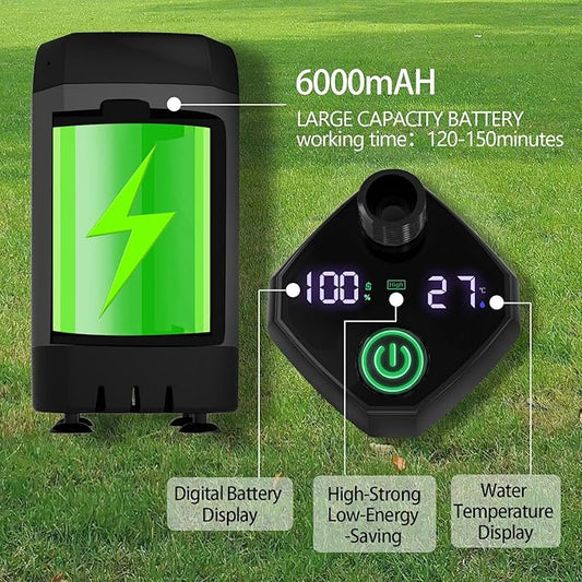 Portable Camping Shower, Upgraded Outdoor Camp Shower with 6000mAh Rechargeable Electric Shower Pump IPX7 Waterproof Outdoor Shower for Camping, Hiking, Traveling