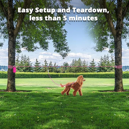 Dog Tie Out Cable for Camping - 100ft Dog Lead Dog Runner for Yard - Portable Dog Trolley System for Large Small Dogs Outside Pink
