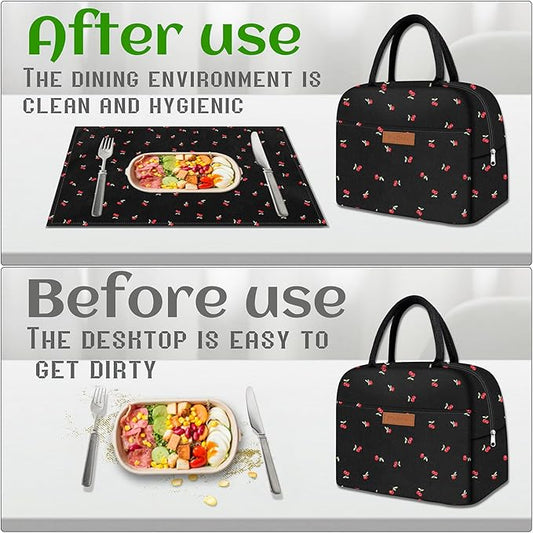 Cute Lunch Bag Women with Placemats, Insulated Lunch Box for Women, Placemats Keep Clean and Hygienic Durable Leakproof Thermal Bag High Capacity for Travel Picnic Insulated Lunch Bag