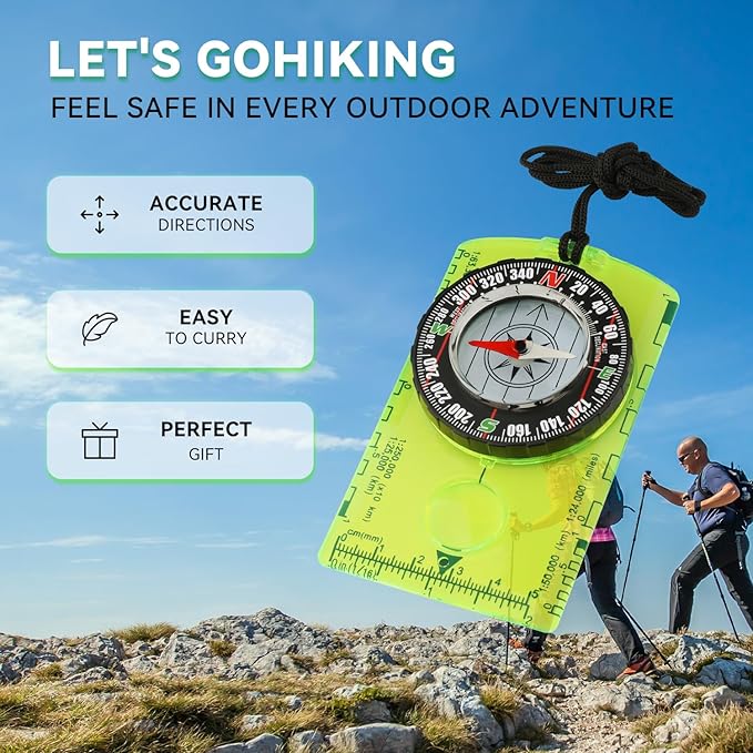 Orienteering Compass, Wilderness Survival Compass for Kids- Magnetic Gear Set Navigation Map- Backpacking Camping Hunting Survival