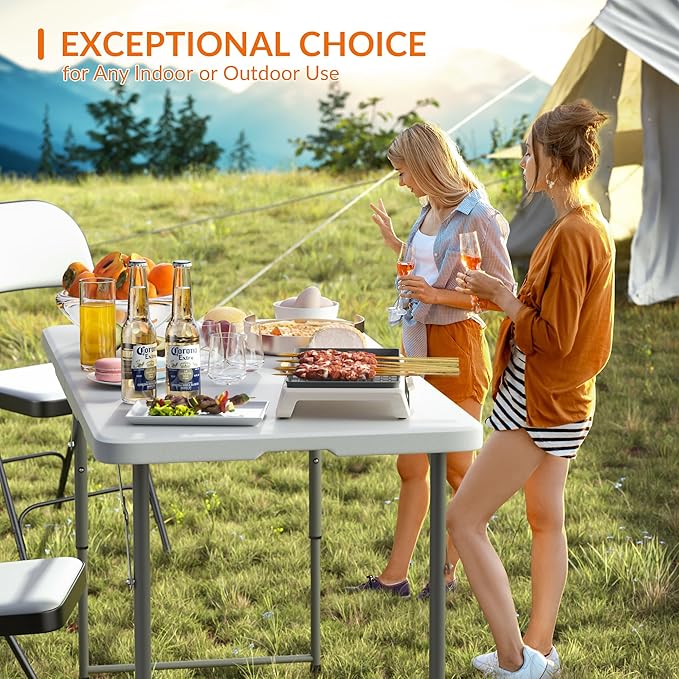Folding Table, 4 Feet Heavy Duty Fold-in-Half Utility Table Indoor Outdoor for Camping, Picnic, Party