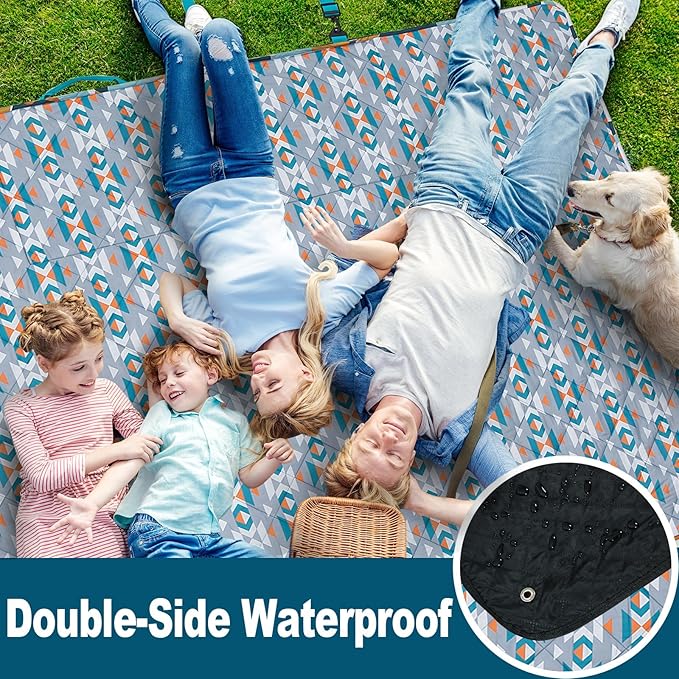 Picnic Blankets Extra Large, Waterproof Sandproof Packable Outdoor Beach Blanket Oversized 73x59”, 3-Layer Picnic Mat for Camping Hiking Travel Park with Easy-Carrying Tote Bag (Colorful Boho)
