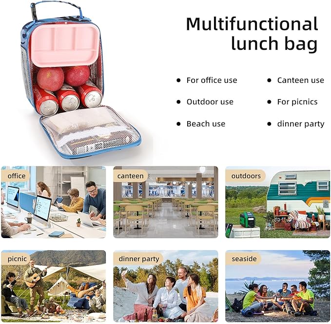 Lunch box Lunch bag for men women Insulated Lunchbox Lunch bags for Work Picnic Travel (Blue camo)