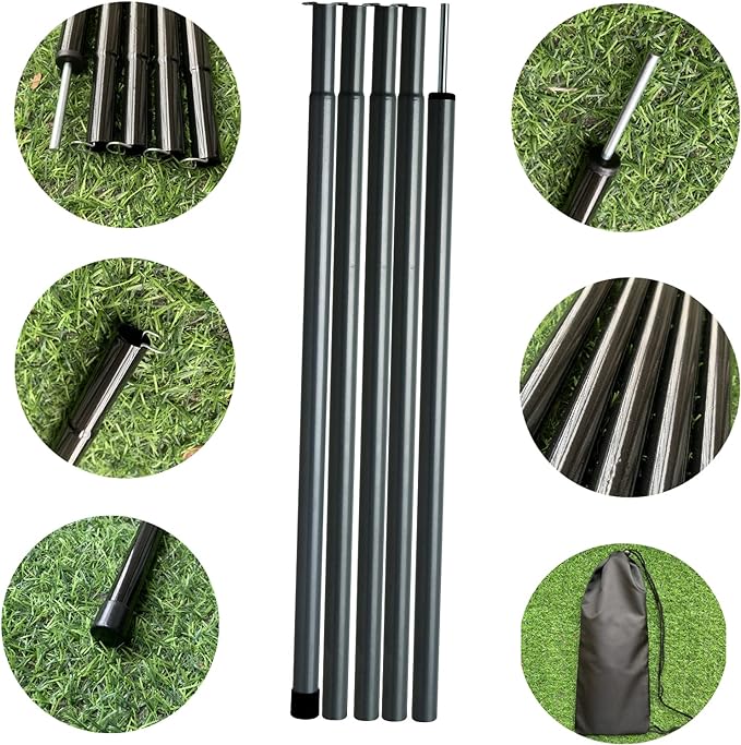 Tent Poles Adjustable Tarp Poles Steel Rods for Tarp Canopy Camping Replacement Set of 2 +Pegs & Reflective Ropes