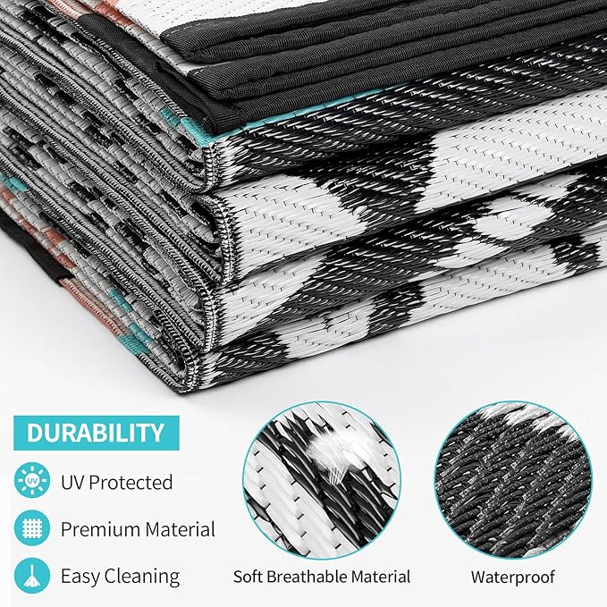 Outdoor Rugs Patio Camping Waterproof - 8x10 Plastic Straw Patio Rug Portable for Campers, Outside RVs Mat, Outdoor Area Carpet for Patios Clearance, Backyard Porch, Balcony, Picnic