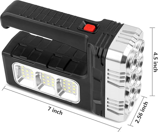 Solar Flashlight with USB Cable,Rechargeable 8 LED Handheld with COB Sidelight,Portable Waterproof Flashlight,High Lumens 3 Modes Searchlight,for Fishing Outdoor Camping Emergencies