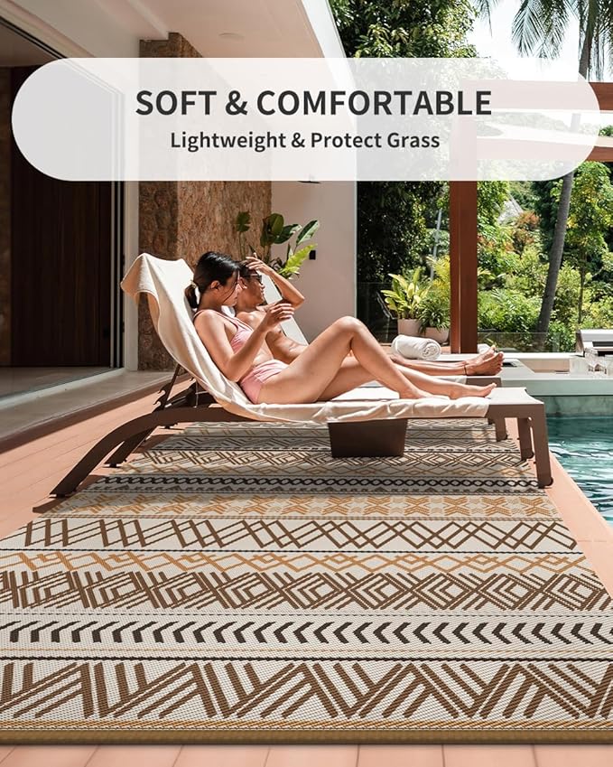MontVoo Outdoor Rug Carpet Waterproof-Patio Rug Mat 5x8 Reversible RV Camping Rug Picnic Mat Plastic Straw Outside Rug for Balcony Porch Deck Beach-Boho Outdoor Area Rug for Patio Decor Colorful