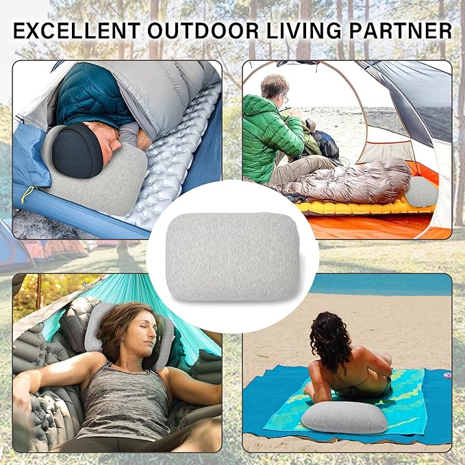 Memory Foam Camping Pillow, Portable Travel Pillow with Breathable Detachable Pillowcase, Compact & Lightweight for Camping, Hiking, Backpacking, Airplane Travel, Includes Storage Bag