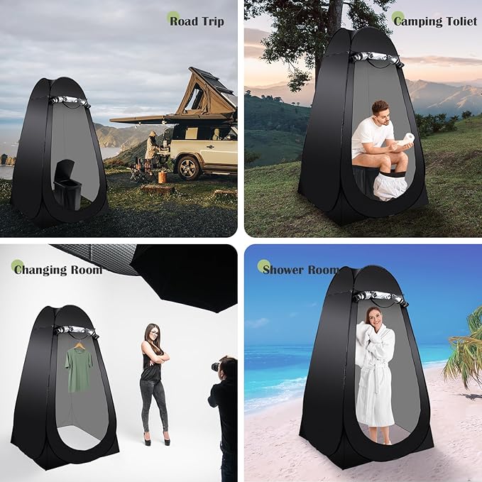 Portable Camping Toilet Kit for Adults, Pop up Privacy Tent, X Large Folding Toilet Potty with Camping Tent, Outdoor Instant Shower Tent Camp Toilet Changing Dressing Room (Black)