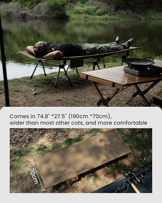 OneTigris SUPRANUBIS Camping Cot, Height Adjustable with Cot Leg Extenders, Strong Support 330lbs, Lightweight Comfortable Folding Bed for Camping, Hiking, Travel, Truck, Beach, Office Nap