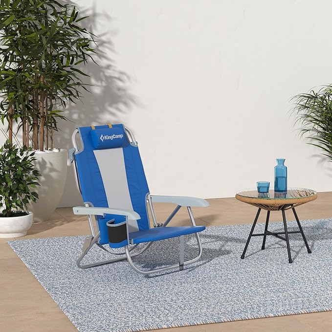 KingCamp Low Beach Chairs, Portable Folding Chair for Adults Extra Wide Ergonomic High Back Seat 300lbs Heavy Duty Lightweight Oversized Gear with Carry Bag for Outdoor Lawn Camping Picnic