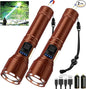Rechargeable Magnetic Flashlights 100,000 High Lumens, Super Bright LED Powerful Flashlight 8 Modes with COB Work Light, Waterproof Handheld Flash Light for Camping (2 Pack with Paper Box, Brown)