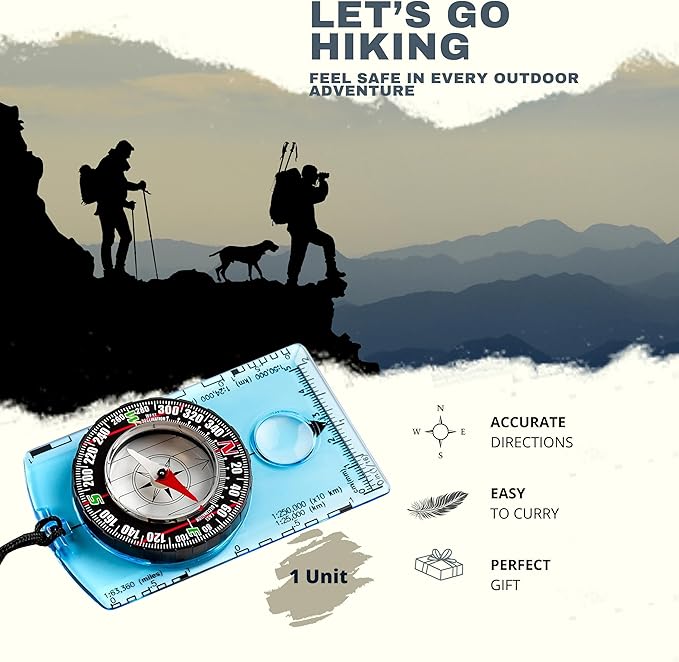 Pack of 2 Orienteering Compass Hiking-Compasses boy Scout Kids- Magnetic Gear Set Navigation map- Brujulas orientacion-Backpacking Camping Hunting Survival.