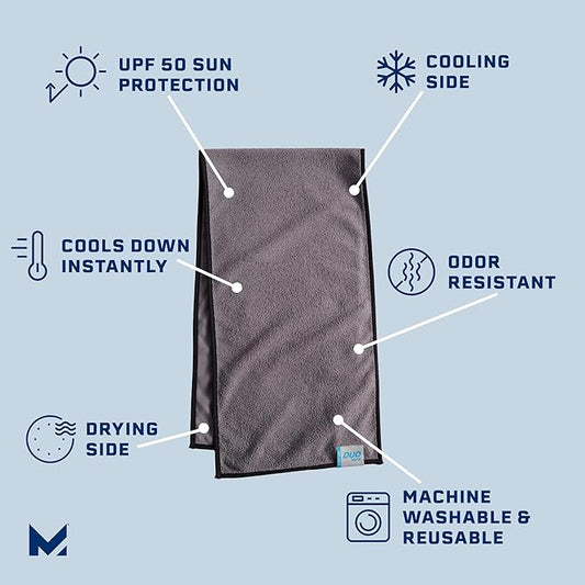 Mission Dual Action Cooling & Drying Towel, Charcoal/Black - Cools Up to 6 Hours - Moisture & Sweat Absorbent - UPF 50 Sun Protection - Machine Washable