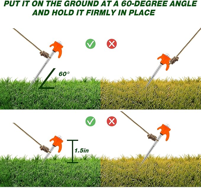 JaGely 20 Pcs 12 Inch Screw in Tent Stakes Heavy Duty Ground Anchors Metal Threaded Tent Spikes Camping Stake Screw in Tent Pegs Screw with Hex Head Driver for Camping Travel Decor Outdoor (Orange)