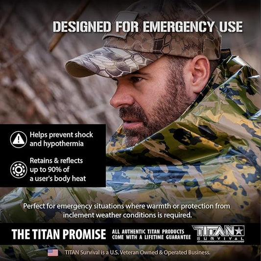 TITAN Survival XL Emergency Mylar Camo Survival Blankets, 5-Pack (SHROWD® Woodland CAMO)