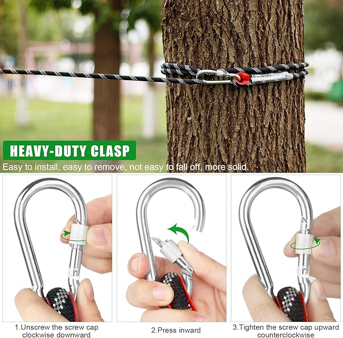 Dog Tie Out Cable for Camping,50ft Portable Overhead Trolley System with 10ft Runner Lead for Dogs up to 200lbs，Portable Reflective Dog Lead Line for Yard, Park and Outdoor (Black)