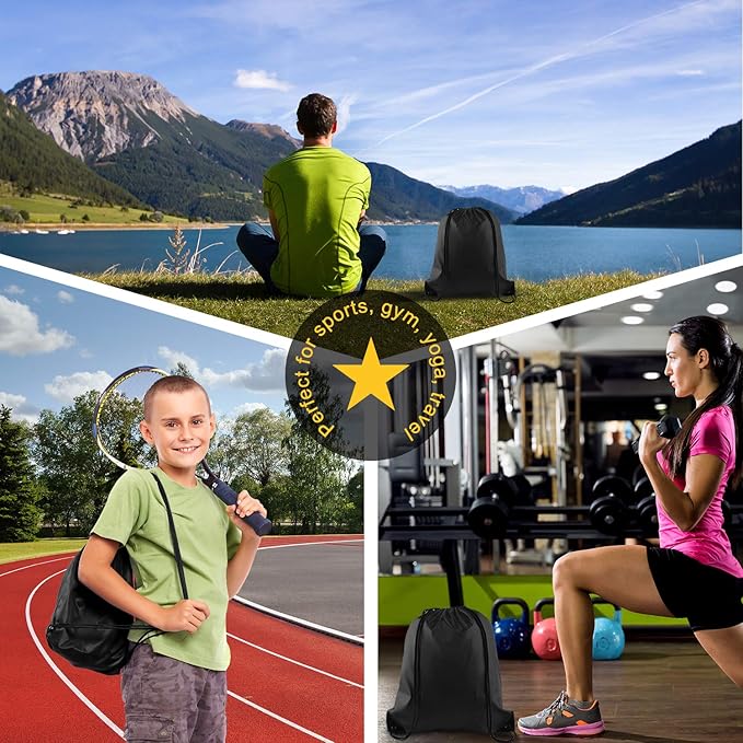 KUUQA 25Pcs Drawstring Backpack Bags String Backpack Sport Bag Sack Cinch Tote Gym Backpack Bulk for Gym Sport Traveling,Black