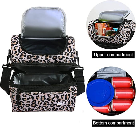 MIER Adult Lunch Box Insulated Lunch Bag Large Cooler Tote Bag for Women, Double Deck Cooler, Leopard (Large)