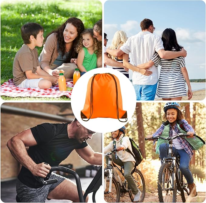 KUUQA 12 Pcs Drawstring Backpack Bags Bulk Orange Drawstring Bag Foldable Gym Bag Sports Cinch Sack String Backpack Storage Bags for Women Men Shopping Gym Travel Sports