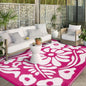 Wonnitar Outdoor Rugs 8x10,Plastic Outdoor Waterproof Patio Rugs Clearance,Reversible Large Outside RV Camping Mat,Portable Abstract Plant Lightweight Carpet for Backyard Deck Park (Pink, 8'x10')
