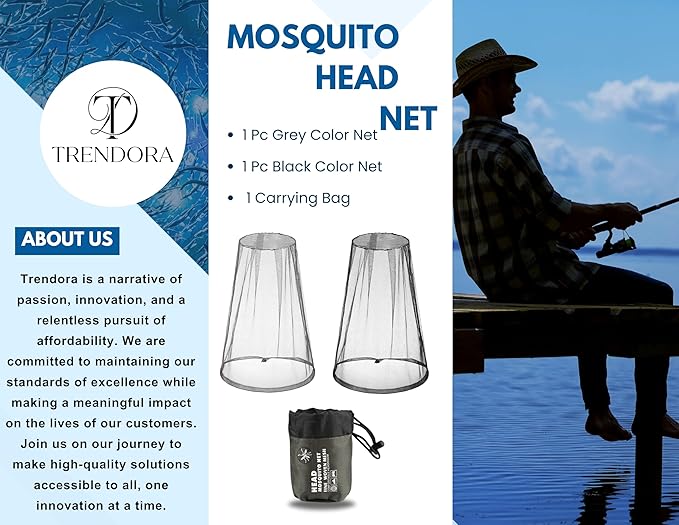 Premium Mosquito Head Net - Large & Long Length, Extra Fine Holes, Mesh | Premium Insect Netting 2 Pcs (Grey and Black) with Carrying Bag
