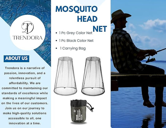 Premium Mosquito Head Net - Large & Long Length, Extra Fine Holes, Mesh | Premium Insect Netting 2 Pcs (Grey and Black) with Carrying Bag