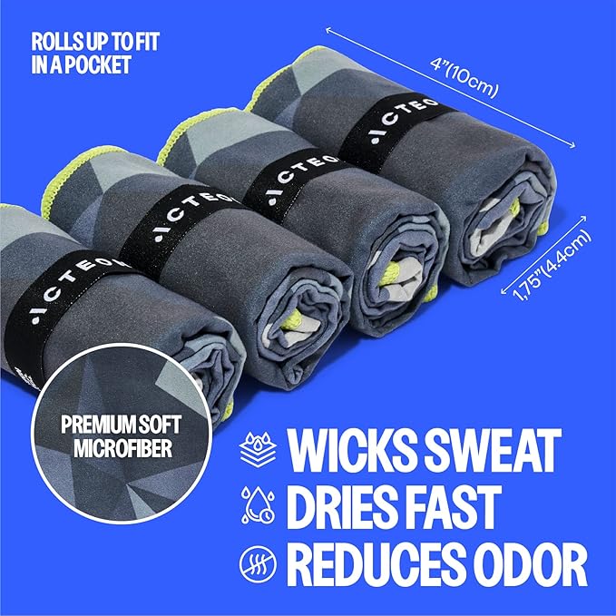 Acteon Quick Dry Microfiber Gym Towel, 4 Pack Odor-Free, Super Absorbent Workout Towels, Body Sweat
