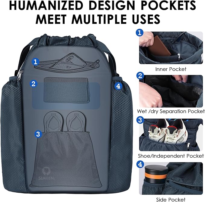 Sukeen Drawstring Backpack Swim Bag Lightweight String Backpack for Beach Pickleball Swimming Pool Gym Workout Gear Sport