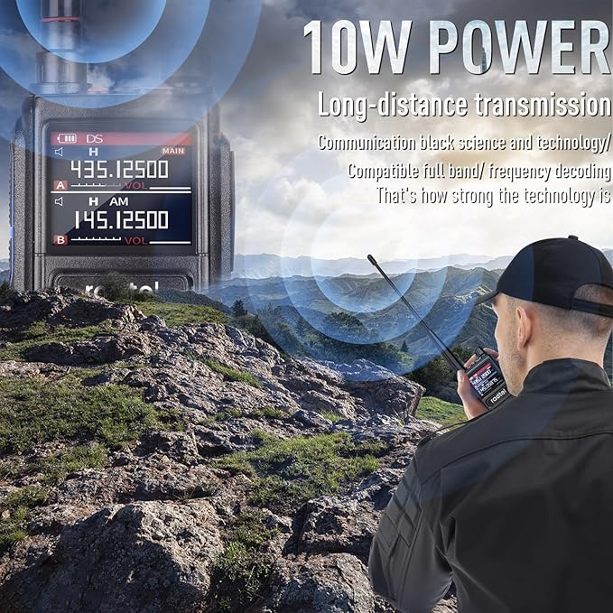 Radtel RT-470 10 Watt Tri-Band Radio 144-148/420-450/1.25M 256CH Air Band Walkie Talkie Long Range Handheld NOAA FM Radio Receive 2800mAh USB-C Battery.