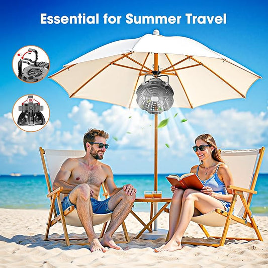 15000mAh Portable Camping Fan with Lantern, Rechargeable Battery Operated Fans with Hook, Glamping Tent Hanging Fan for RV Travel,Car Camping Essentials Accessories,Hiking Gear,Hurricane Survival Gear