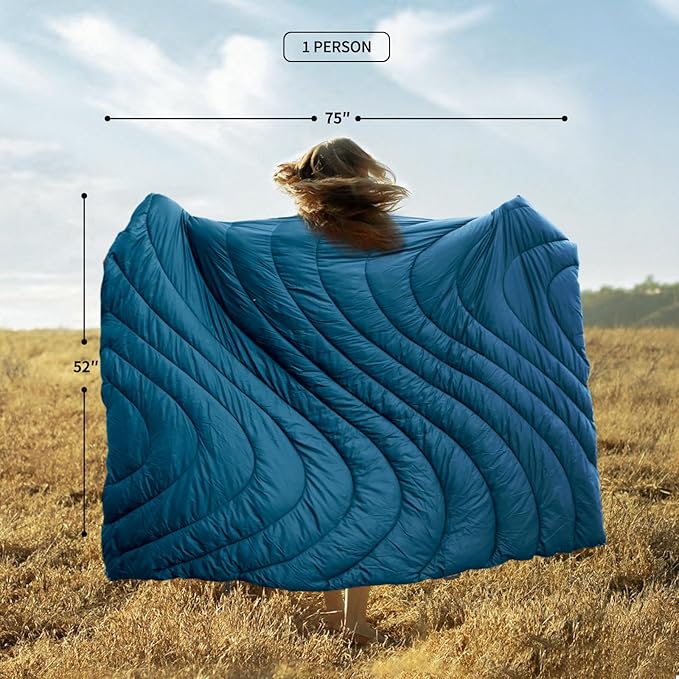 zzlamb Camping Blanket, Lightweight Cloak Puffy Down Alternative Travel Blanket, Portable & Windproof Warm Outdoor Blanket, Cozy Quilt Plane Car Picnic Hammock Beach Backpacking, 52x75in