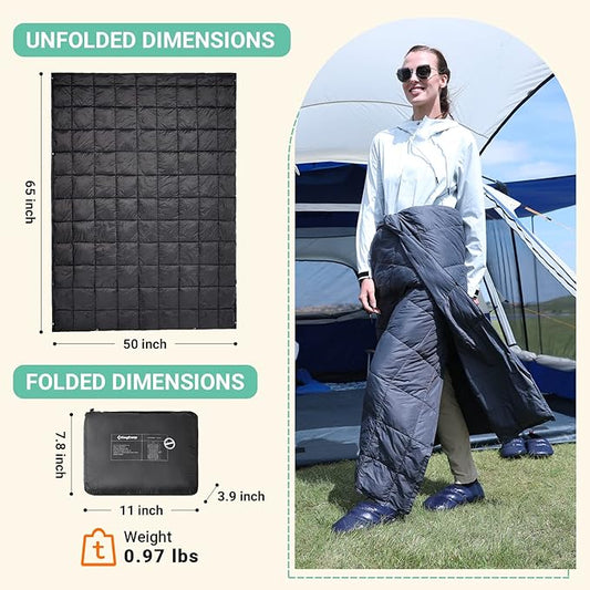 KingCamp Down Camping Blanket - Packable Lightweight Travel Blanket for Stadium, Camping, Backpacking, Compact & Water Resistant & Warm Airplane Quilt