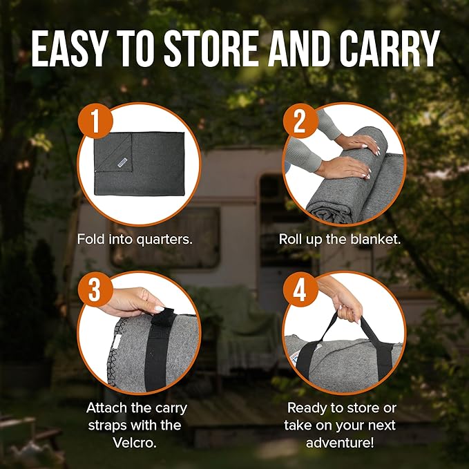 copa Outdoors Extra Large 4.5 lbs Wool Blanket 90"x66" Camping Blanket Thick Outdoor Blanket w Carry Strap and Front Cell Phone Pocket Camping Blankets for Cold Weather