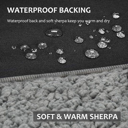 Tirrinia Outdoors Waterproof Throw Blanket, Sherpa Fleece Stadium Windproof Mat for Camping, Picnic, Traveling, Boat, Football - Machine Washable, Black
