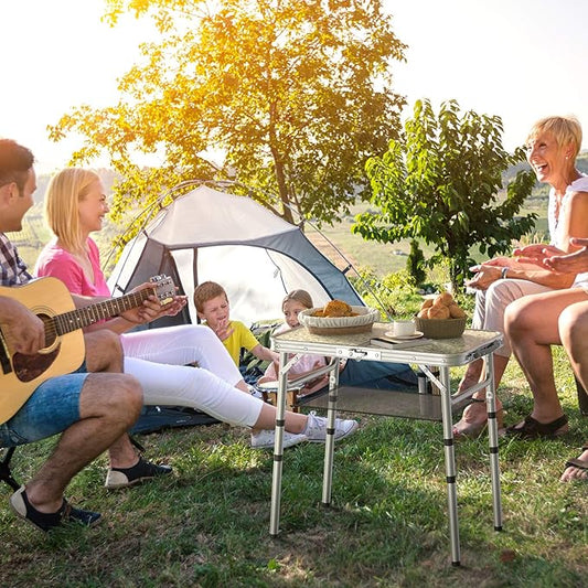 Sportneer Camping Table: Adjustable Height Small Folding Table 23.6" L x 15.7" W 3 Height with Mesh Layer - Compact & Portable Camping Essentials for Outdoor Camp Garden Picnic BBQ Dining Cooking
