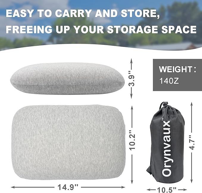 Memory Foam Camping Pillow, Portable Travel Pillow with Breathable Detachable Pillowcase, Compact & Lightweight for Camping, Hiking, Backpacking, Airplane Travel, Includes Storage Bag