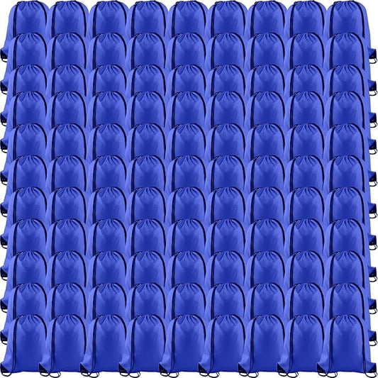 KUUQA 100Pcs Blue Drawstring Backpack Bag Sack Drawstring Bags Bulk String Bags Storage Bags for Sport Gym Traveling
