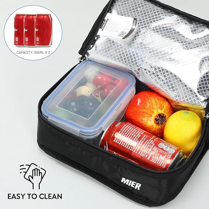 MIER Freezable Lunch Bag Frozen Mini Cooler Small Portable Insulated Lunch Box Freezer Snack Bags for Kids Adult Travel Work School, Black