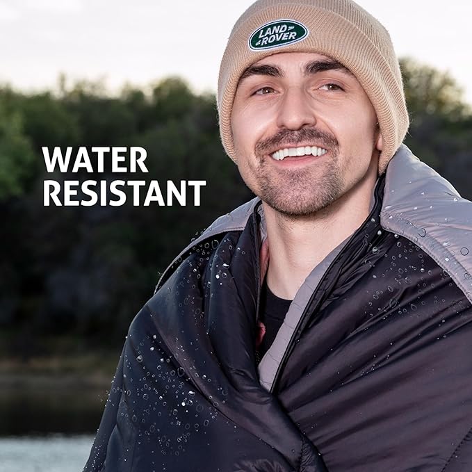 Waterproof Camping Blanket Large - Lightweight Backpacking Outdoor Travel Blanket With Detachable Hood & Carry Bag - Insulated Down Blanket & Warm Quilt for Camping, Hiking, Picnic, Stadium & festival