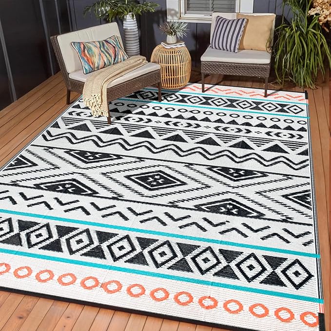 Outdoor Rugs Patio Camping Waterproof - 8x10 Plastic Straw Patio Rug Portable for Campers, Outside RVs Mat, Outdoor Area Carpet for Patios Clearance, Backyard Porch, Balcony, Picnic